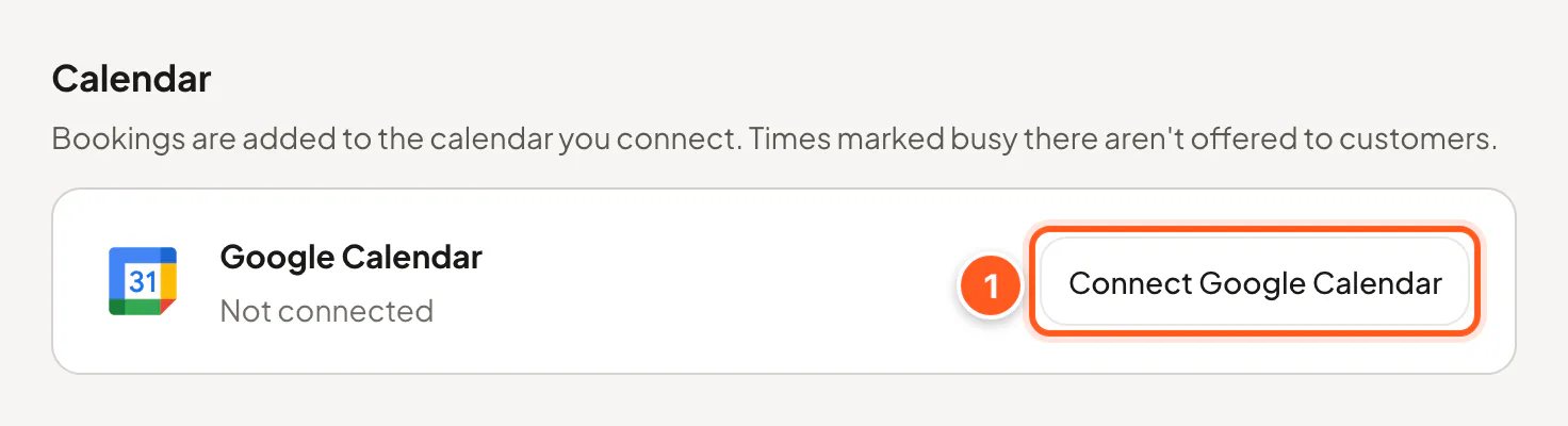 Google Calendar section and Connect button on the profile page