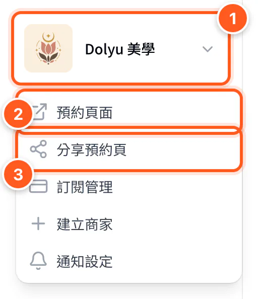 左上角商家選單展開，其中有訂閱管理項目